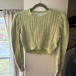 Urban Outfitters Cropped Cable Knit Sweater in Pale Green
